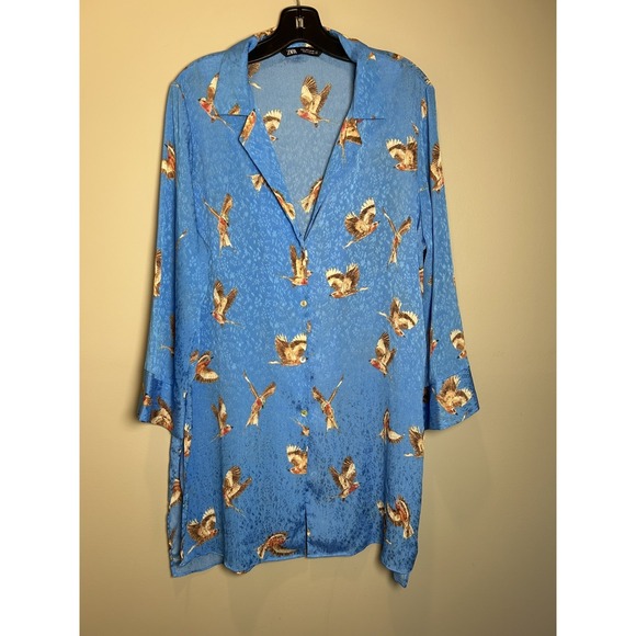 Zara Other - Zara Women's size L flowy bird print long shirt or swim Coverup satin material
